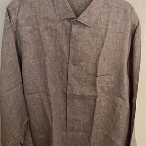 Linen Blend Shirt - Tan/Greyish Brown