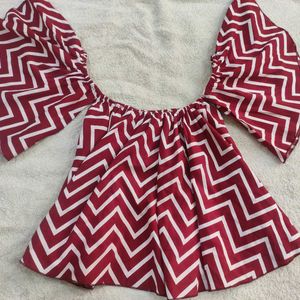 Berrylush Red Printed Bardot Top