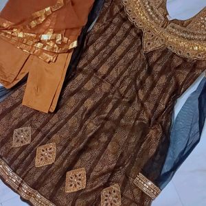 Girl Aline Frock With Bottom And Dupatta Set