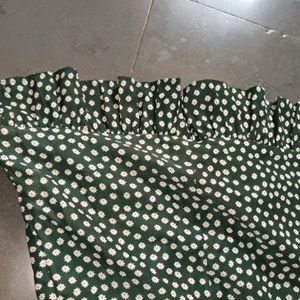 Green Knee Length Floral Dress