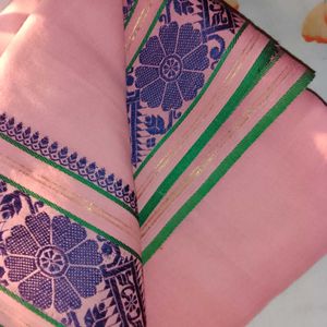 Pure Cotton Salmon Pink Handloom Saree