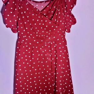 Beautiful Blood Red One Piece Frock With Small White Heart Perfect For Date Night 🥰(Perfect Small To Large Size)