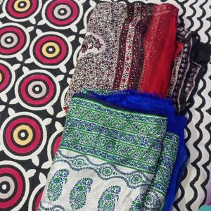 Combo Of Two Saree Red And Blue Colour Printed