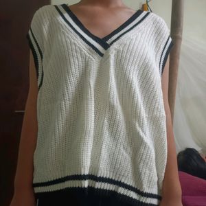 Off White Shoulder Less Sweater For Women