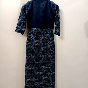 Printed Kurta Top For Women(Navy Blue)