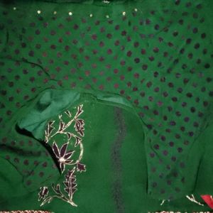 Bottle Green Embroidery Saree