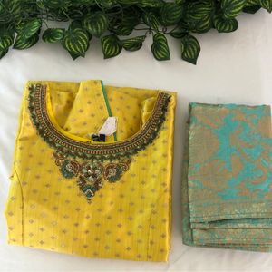 Yellow Embroidered Kurta with Dupatta(Women’s)