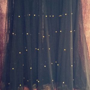 Black Evening Gown With Red Velvet Embroidery