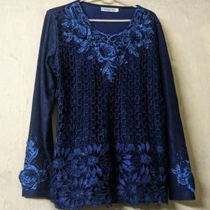 DUBAI Import Designer Embroidery Navy Blue Top💙