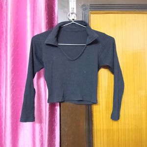 Collared Full Sleeves Crop Top