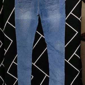 Light Blue Denim Jeans with Stone Work (Size - 30)