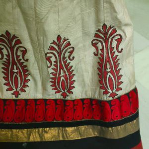 Cream And Red Anarkali