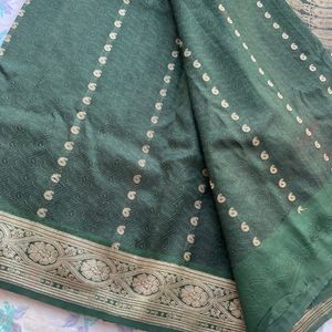 Banarasi Silk Saree In Bottle Green