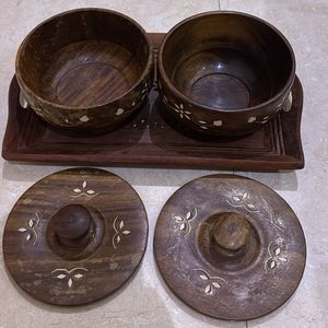 Handicrafted Wooden Bowls And Serving Plate Set