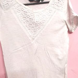 White Tee With Lace Details