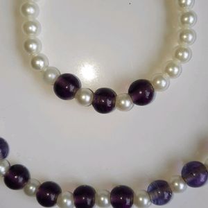 Combo Of 2 Purple Stones And Pearls Set