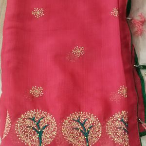 Red Color Georget Saree With Pico And Palls