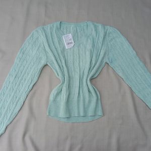 New Sea Green Korean Wool Crop Sweater