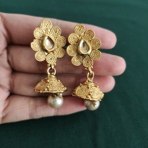 Earrings And Necklace Set, Golden