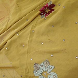 Half -2  Brown Golden Saree With Blouse