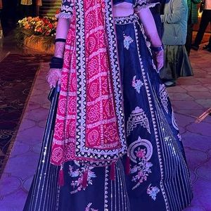 Black lehenga With Chunri Print dupatta