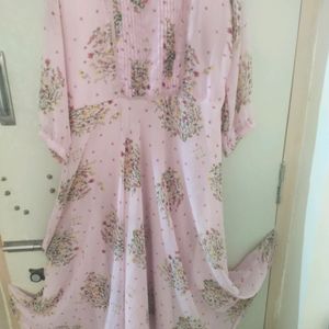 Beautiful Floral Pink Long Kurtha With Frill