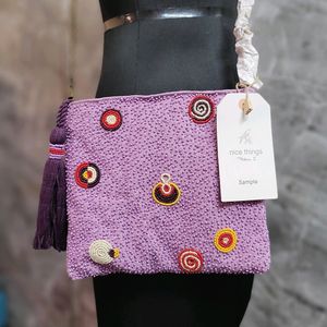 Purple Beaded Sling Bag