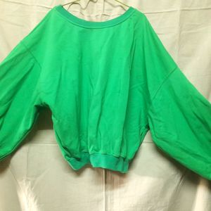 Women Oversize Green Sweatshirt Chunky Pullover