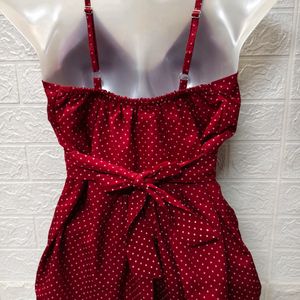 Chic Spaghetti Top with Mini Polka Dots