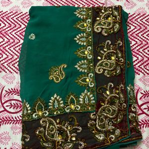 Dark Green Georgette Festive Saree