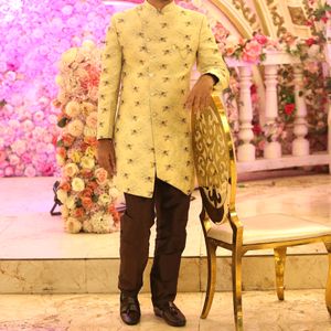 Men Wedding Pista Green Embroidery IndoWestern Set