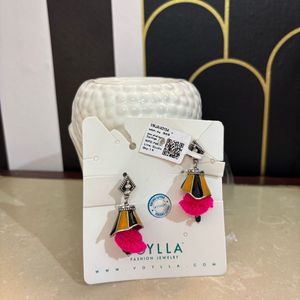 Kalbelia Enamlead Pink Pompom Earrings