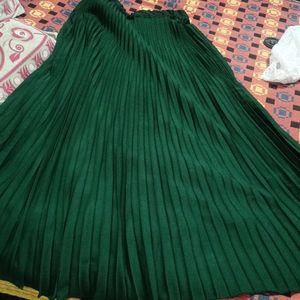 Bottle Green Pleated Skirt With Netted Over Coat