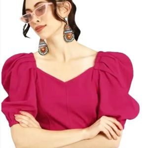 Fuchsia Pink Top Puffed Sleeves