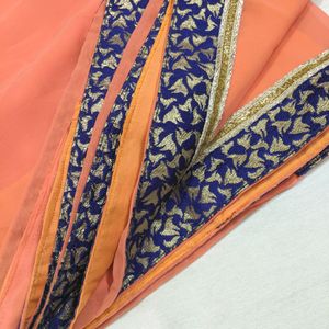 Coral Border Saree With Blouse