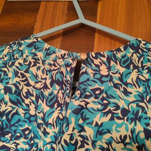 Blue & White Floral Printed Cold-Shoulder Top