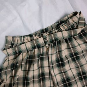 Olive green And Beige Checked Skirt