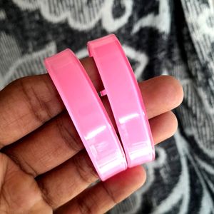 "Glossy Pink Plastic Bangles - Set of Two"