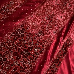 Red Silk Velvet Heavy Work Saree