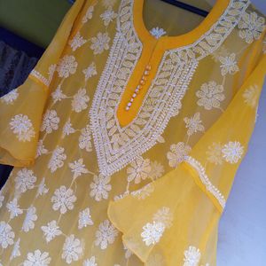 Beautiful Yellow Chicken Georgette Kurti