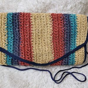 Multi Color Straw Raffia Clutch Purse