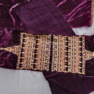 Purple Velvet Saree