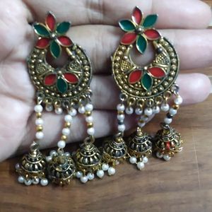 Enamel Colored 3 Jhumka Earrings