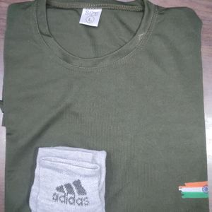 T-shirt Army Sports Half Baju Or  Free Socks One Pair.Back side Commando