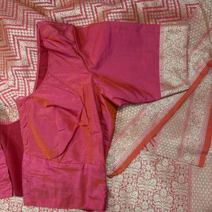 Rani Pink Banarasi Saree With Blouse