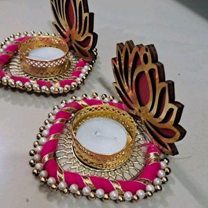 Standing Lotus Tea Light Candle Holder (Set Of 2)