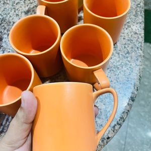 Orange Ceramic Cups With Kettle