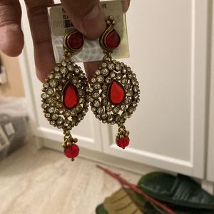 Red And White Stone Party Wear Earrings