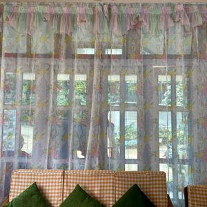 2pieces Curtain Green Preinted