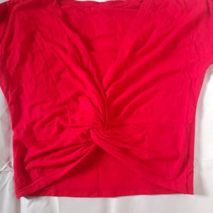 Red Cropped Twist Tied Top Xs Girl Fitted Crop Tee